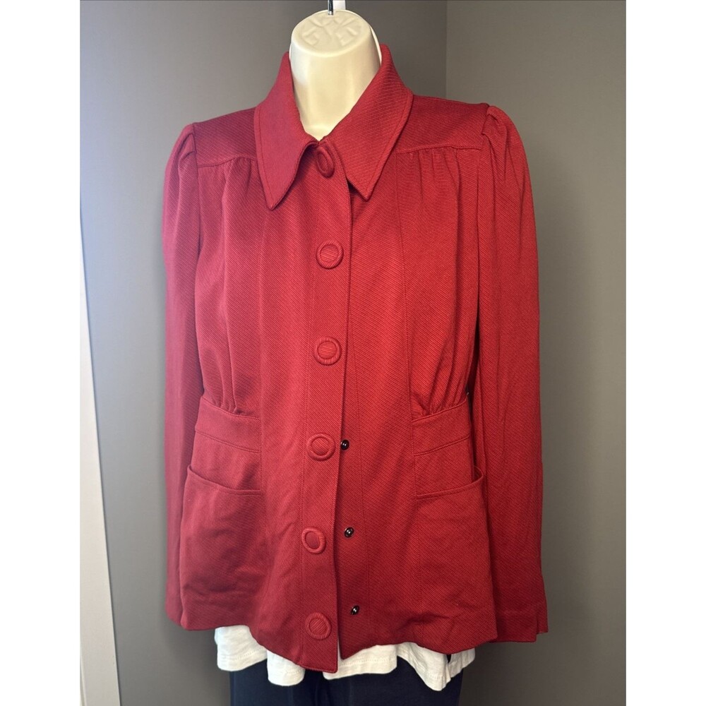 CABI red Blazer Spencer Jacket #3906 Mouline Rouge Red Pockets Stretch Sz S 8 10